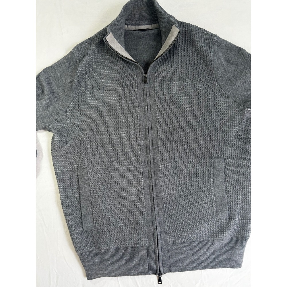 Banana Republic Mens XL Gray Merino Wool Blend Full Zip Waffle Knit Cardigan